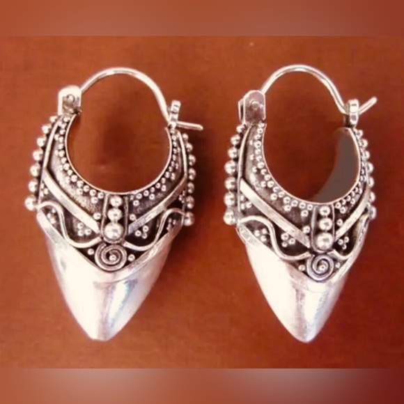 “Viking Spearpoint” Silver Nordic Ethnic Elaborate Point Ornate Embellished Hoop - Picture 7 of 16